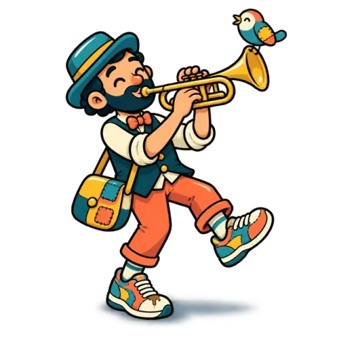 A trumpet player character